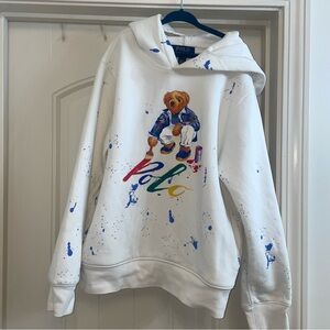 Ralph Lauren Kids White Hoodie with Bear and Colorful Polo Logo
